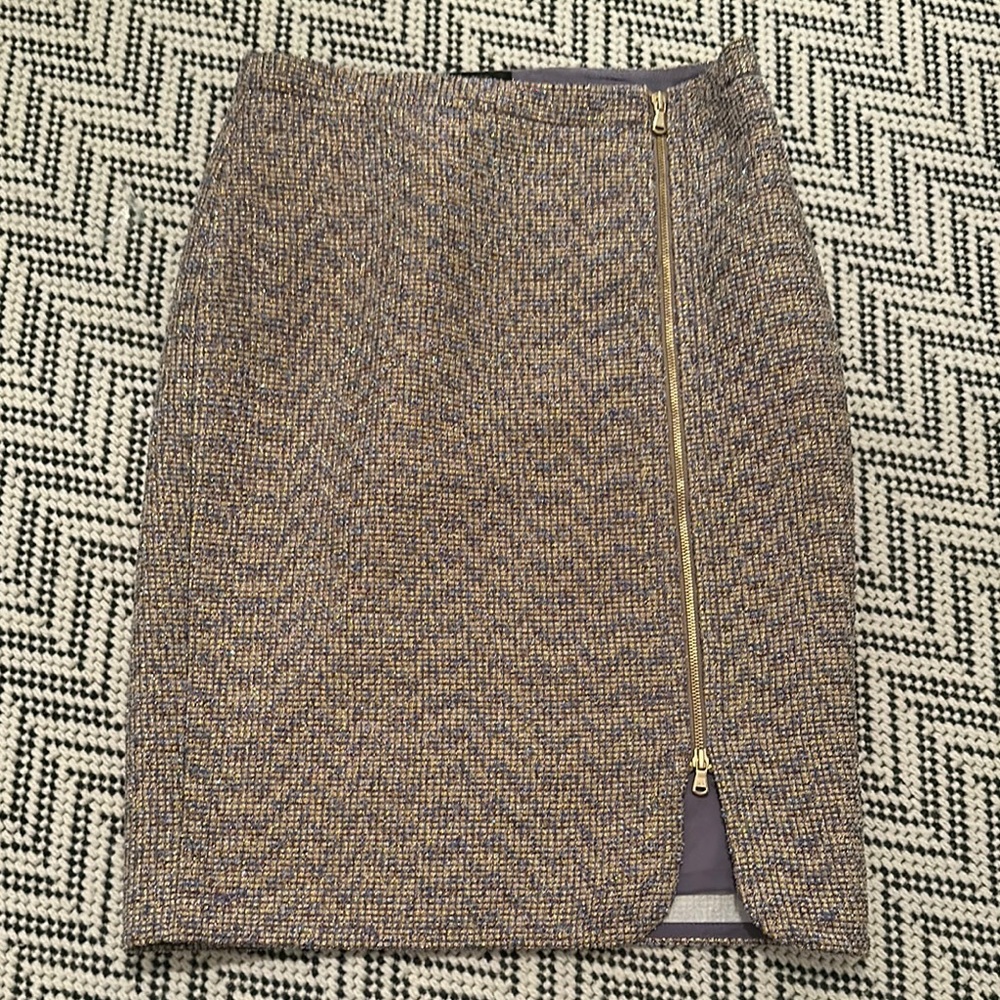 J. Crew Lavender and Tan Metallic Pencil Skirt with Slit